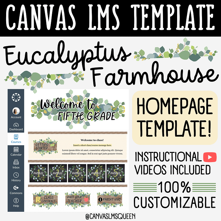 Canvas LMS Template - HOMEPAGE, BUTTONS & BANNERS - Eucalyptus - 100% Editable product image (1)