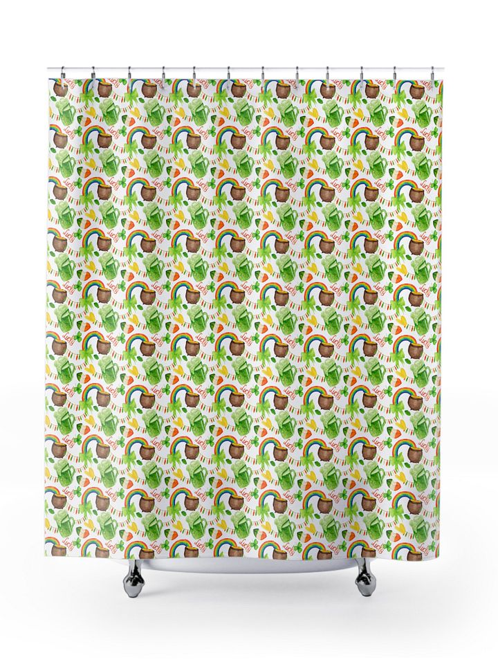 St. Patrick's Day Luck Shower Curtains, Cute Bathroom Decor, Lucky Charm Bath Curtain product image (1)