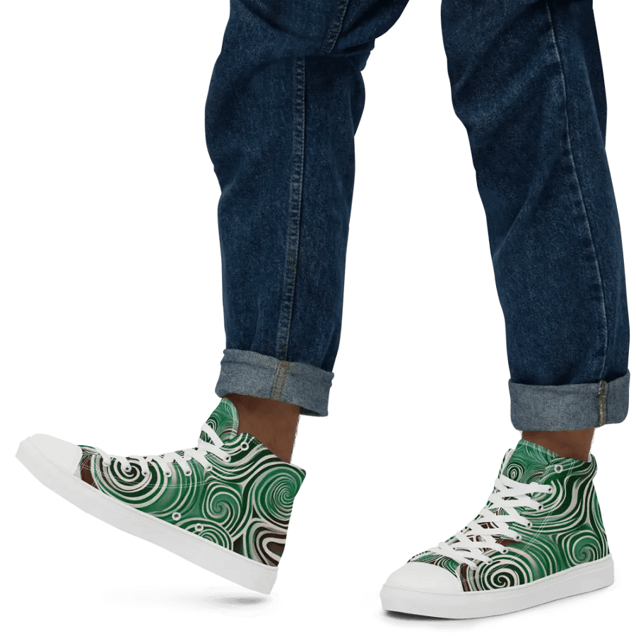 Funky Cool Green Liquid Tie-Dye Men's High-Top Canvas Shoes product image (6)