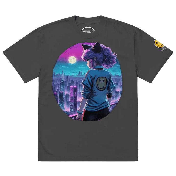 Anime Catgirl Rooftop (AS Colour Premium Oversized Faded T-Shirt) product image (5)