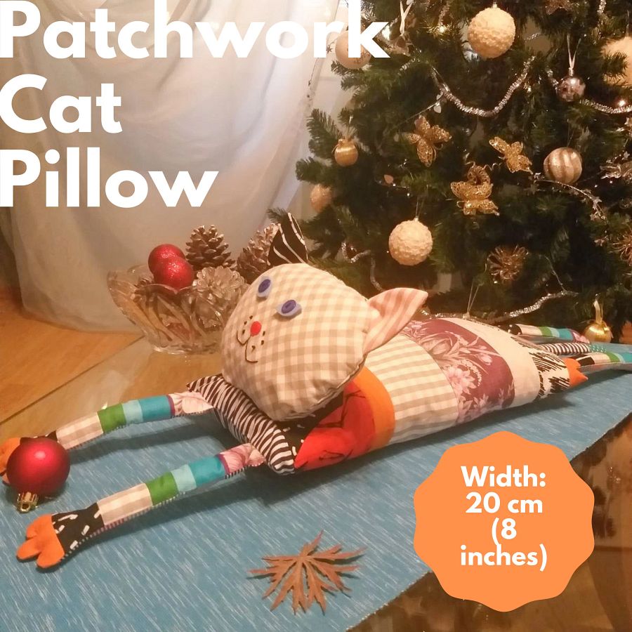 Stuffed Patchwork Cat Pillow, Toddler Stuffed Plush Cat Toy product image (3)