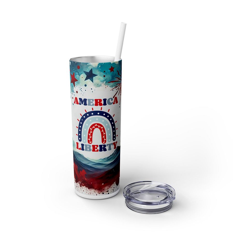Patriotic Liberty Tumbler Wrap PNG | 20oz America Sublimation Design | Red White Blue Fireworks | 4th of July Digital Download product image (5)