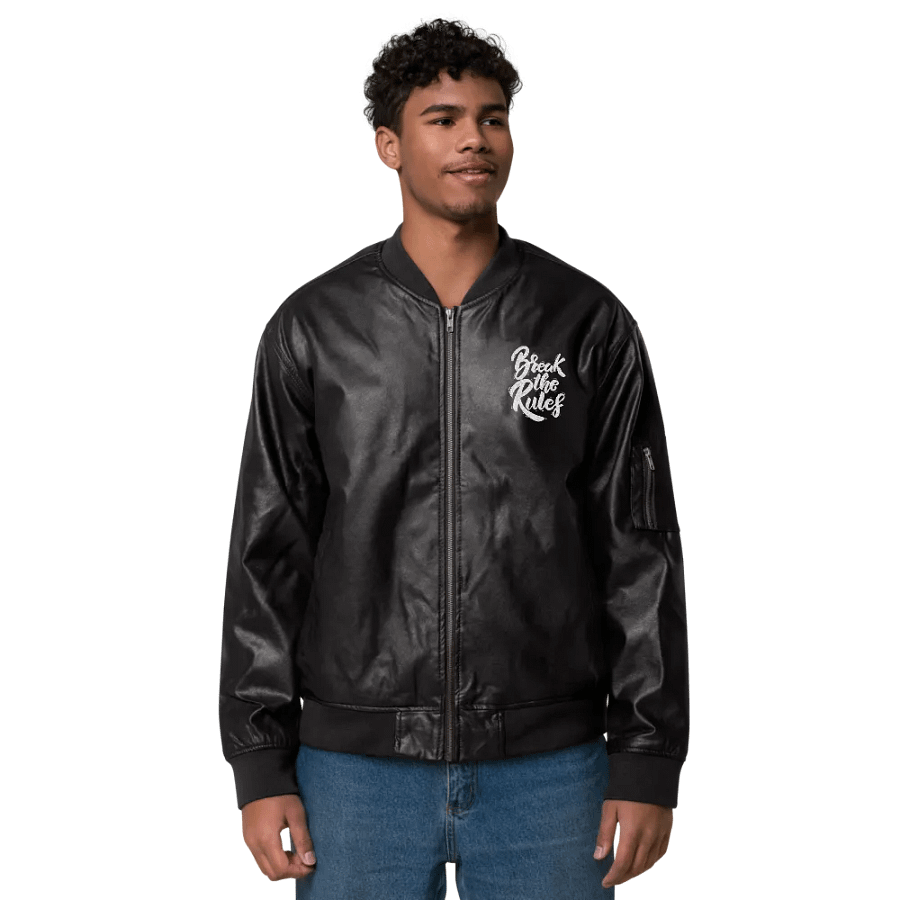 BREAK - Pixelated Portrait Faux Leather Bomber Jacket product image (3)