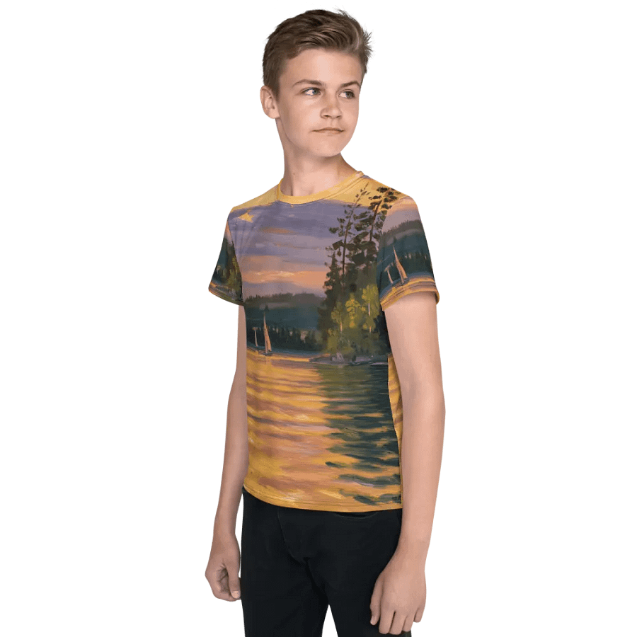 Sunset Lake Sailing, Unisex Youth Crew Neck T-Shirt product image (3)