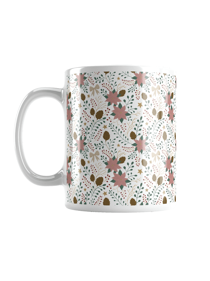 White glossy mug enchanted forest blooms. Botanical Christmas mug with poinsettias and winter details product image (1)
