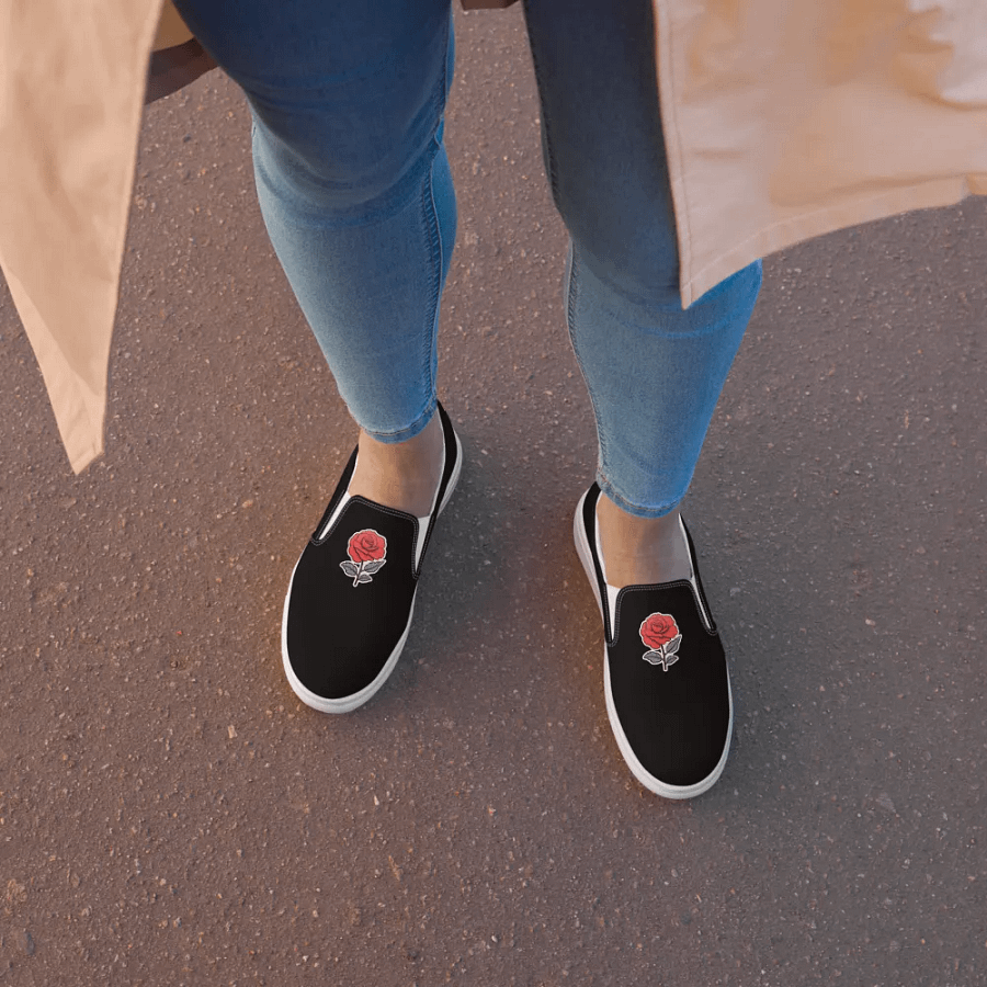 Red Rose Black Women's Canvas Slip-Ons product image (3)