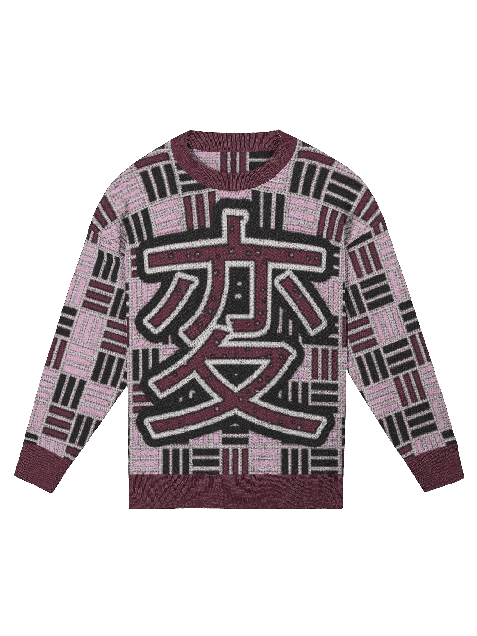 Kanji of LOVE set on Sangokuzushi pattern in Fall Equinox colors of Enso Twilight Relaxed Fit Jacquard Knitted Sweater product image (1)