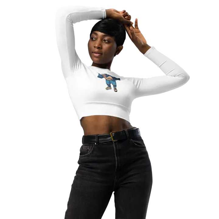 Blue Gorilla All-Over Print Recycled Long Sleeve Crop Top product image (2)