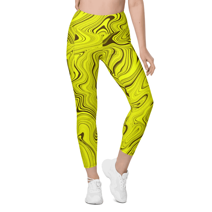 Leggings with Pockets - Yellow Liquid Swirls product image (1)
