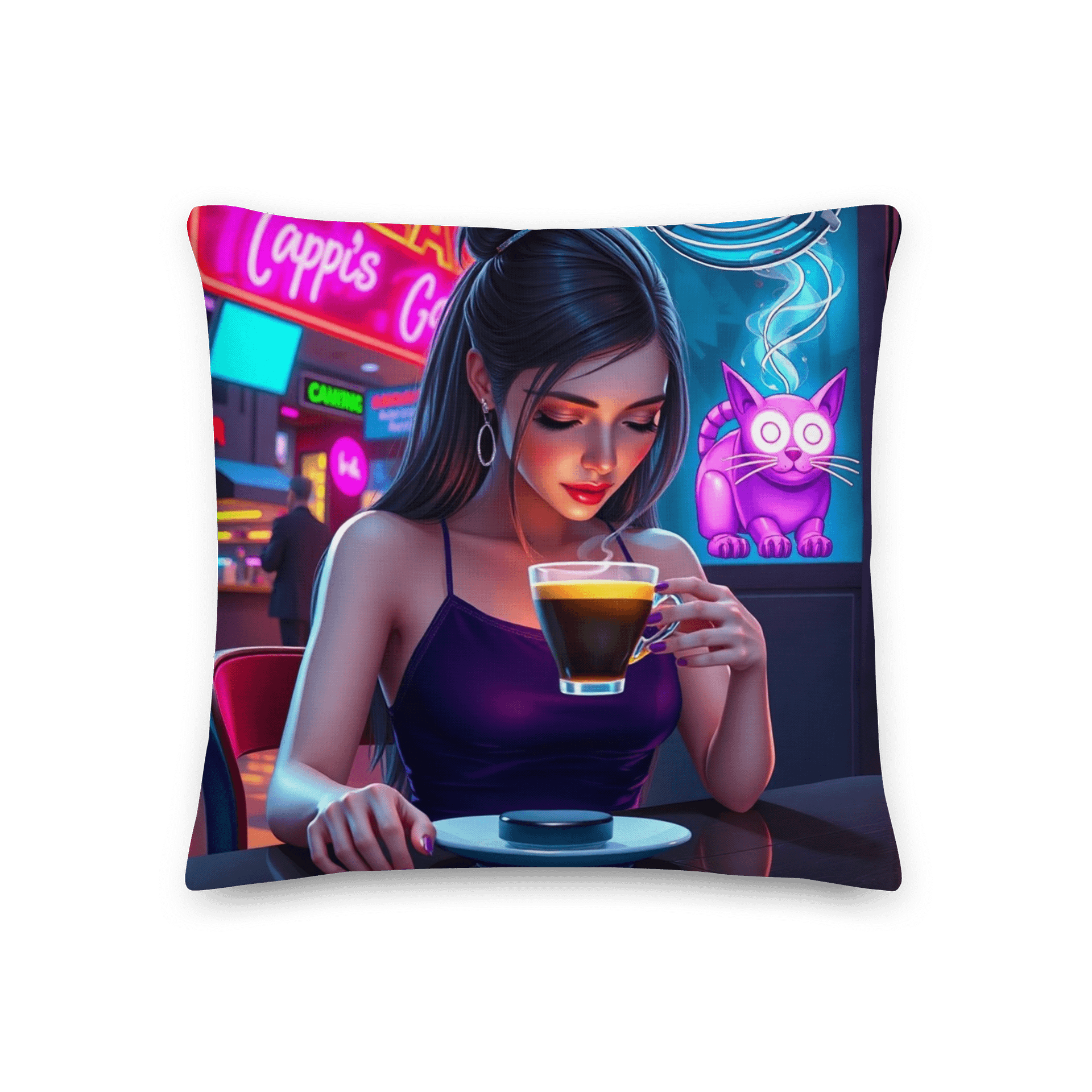 Pillow-Midnight Brew: The Cat on Caffeine product image (1)