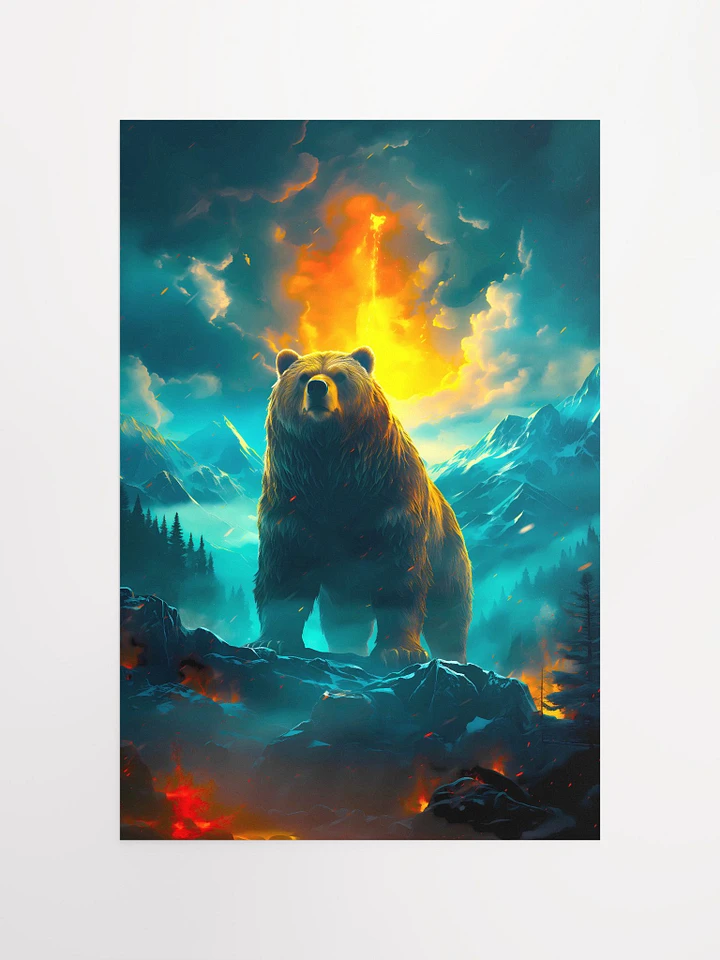 Majestic Bear Amidst a Volcanic Eruption Dramatic Fiery Nature Scene Matte Poster product image (2)