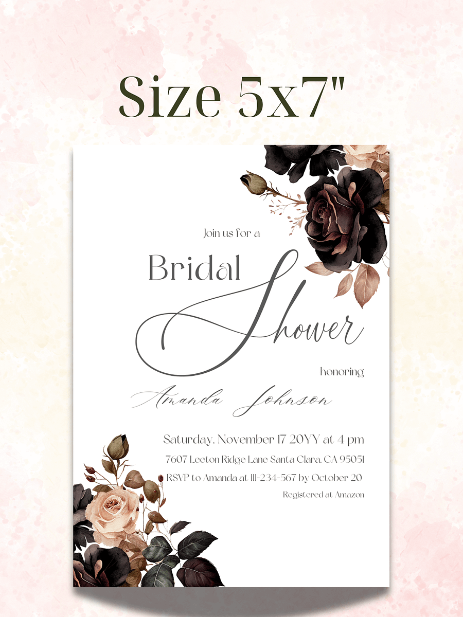 Floral Bridal Shower Invitation, Rustic Wedding Shower Invite Canva Template, Printable Black and White Party Theme Idea, Digital Download product image (4)