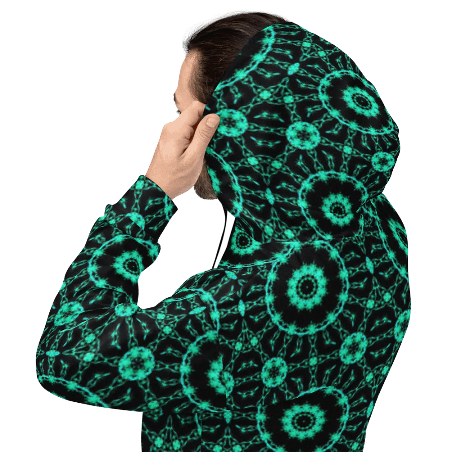 Abstract Repeating Neon Green Shapes Unisex All Over Print Hoodie product image (2)