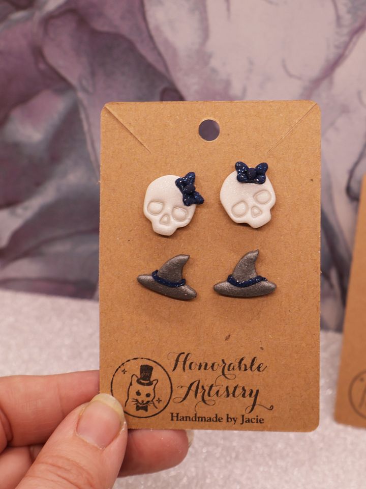 Blue-Grey Witchy Stud Earrings - Polymer Clay product image (2)