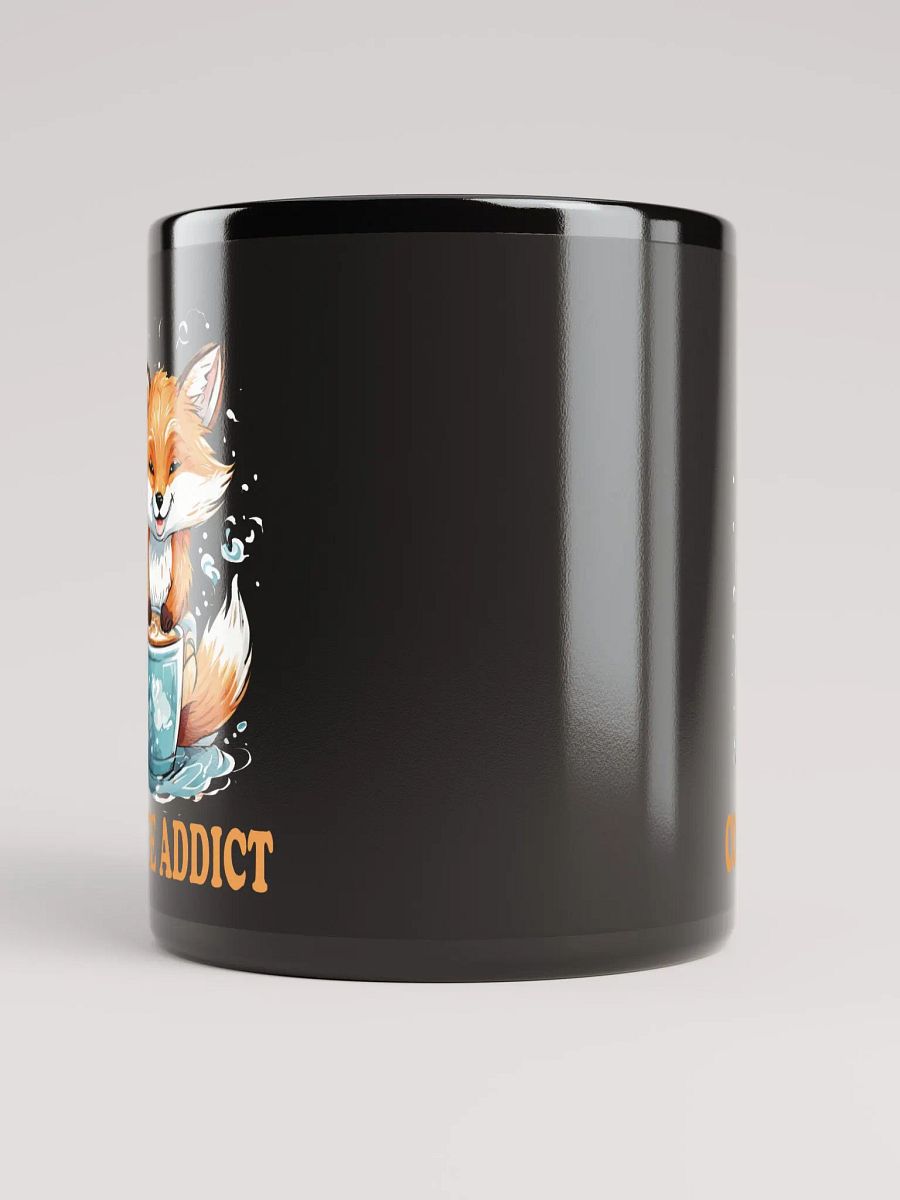 Coffee Addict Funny Black Glossy Mug | Double-Sided Cute Fox Holding Coffee Cup Design | Perfect Gift for Coffee Lovers product image (5)
