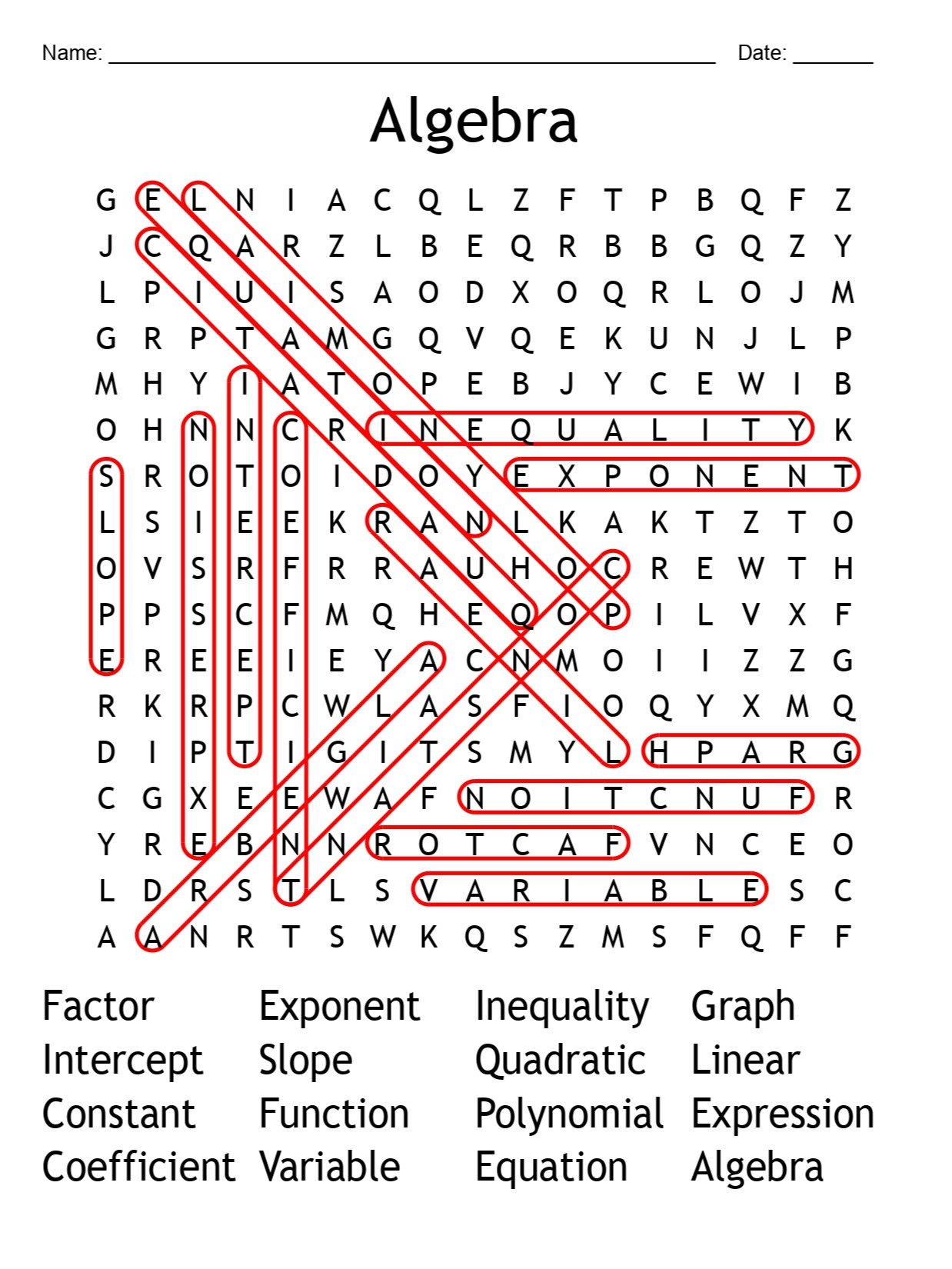 Printable Algebra Word Search – 16 Key Terms! product image (2)
