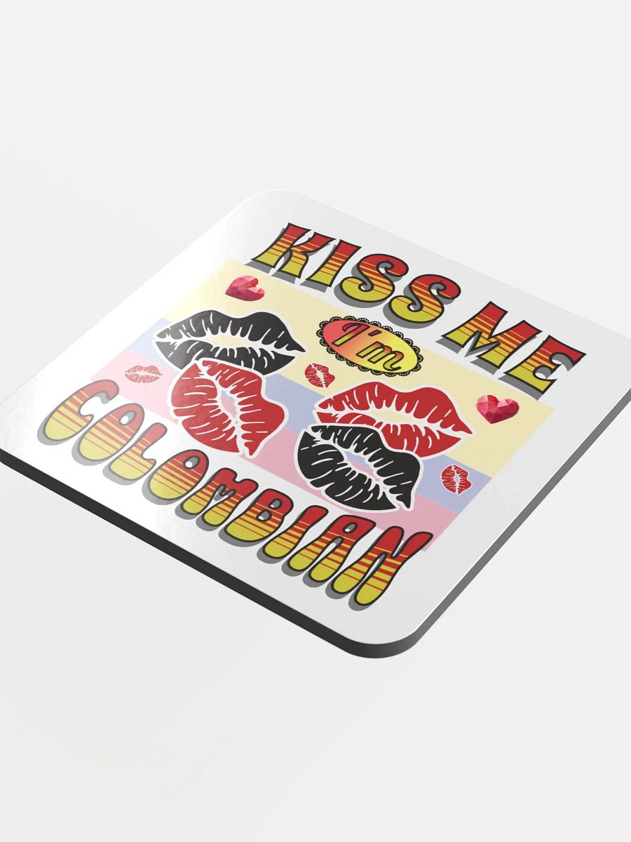 Kiss Me I'm Colombian Pride Glossed Cork Coaster product image (4)