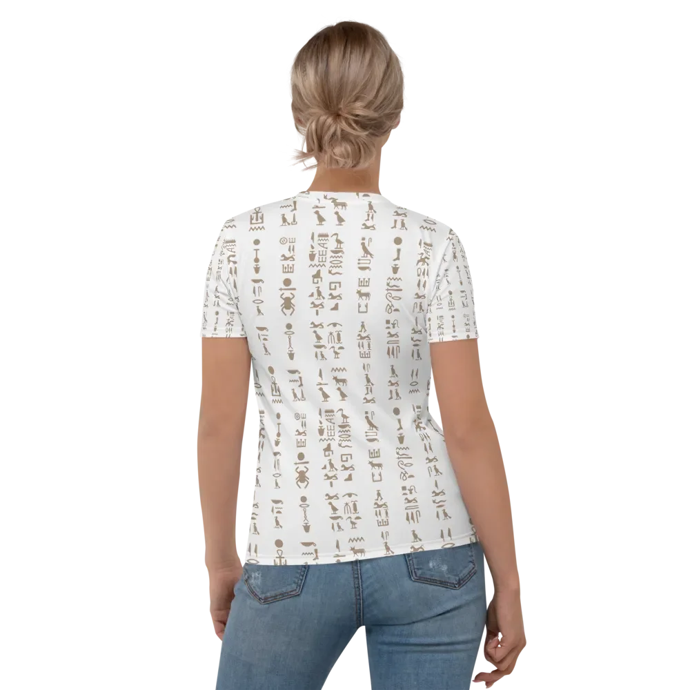 Isis White Hieroglyphs Detail Women's Crew Neck T-Shirt product image (2)