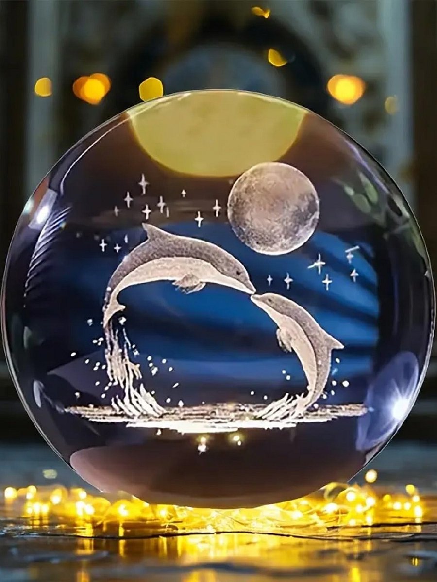 Hamsa 3D Crystal Ball with LED Wooden Base-Solar System Night Light product image (3)