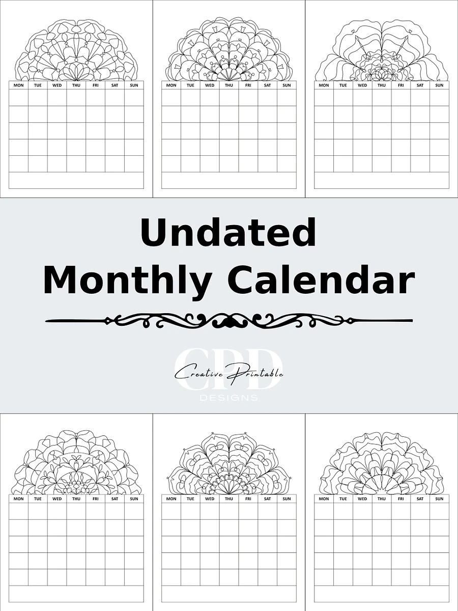 Printable Undated Monthly Calendar With Kaleidoscope Patterns To Color product image (2)