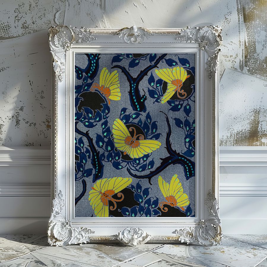 Art Nouveau Butterfly Pattern Vintage Textile Art Print product image (32)