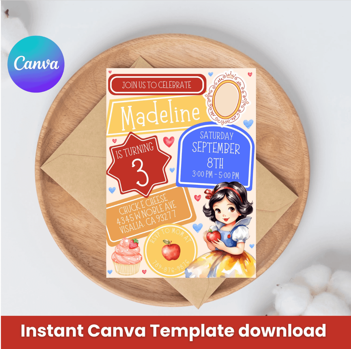 Snow White Birthday Invitation | Princess Party | Fairy Tale Theme | Editable Canva Template | Instant Download | DIY Invitation product image (1)