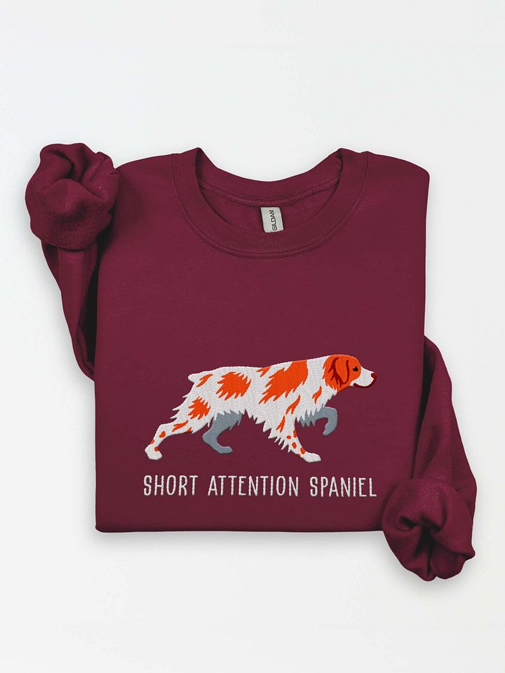 Short Attention Spaniel Sweatshirt (Embroidered) of a Brittany Spaniel(Orange) product image (1)