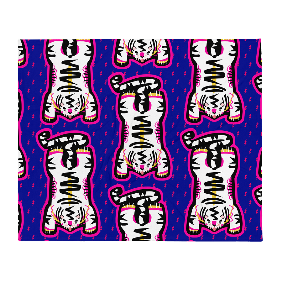 Giant White Electric Tiger Print Blanket on Blue product image (2)