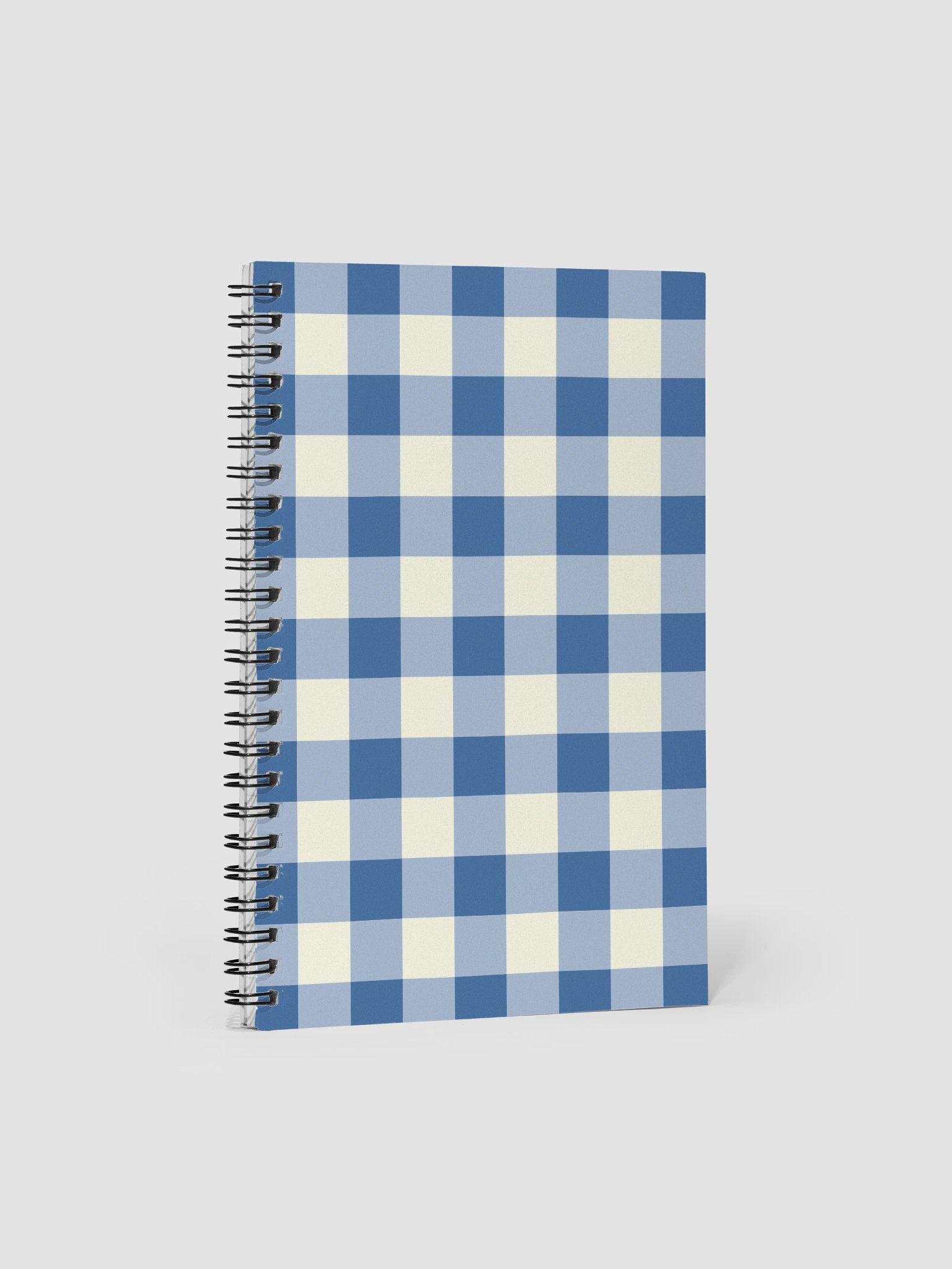 Blue & Cream Gingham Bullet Journal – Spiral Notebook with Dot Grid for Notes & Doodles product image (1)
