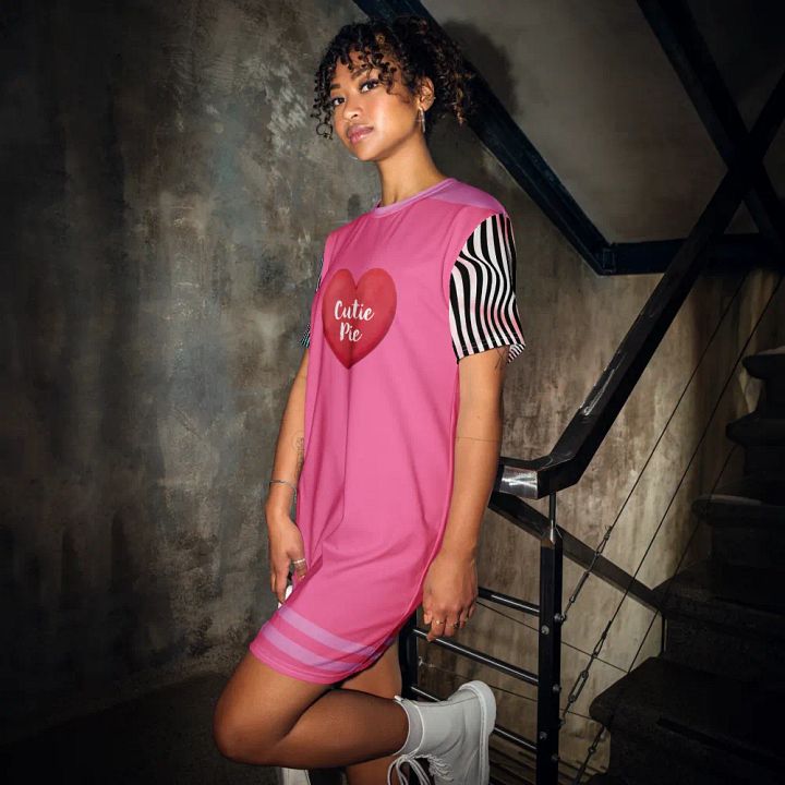 "Cutie Pie" Pink Stripe T-Shirt Dress product image (1)