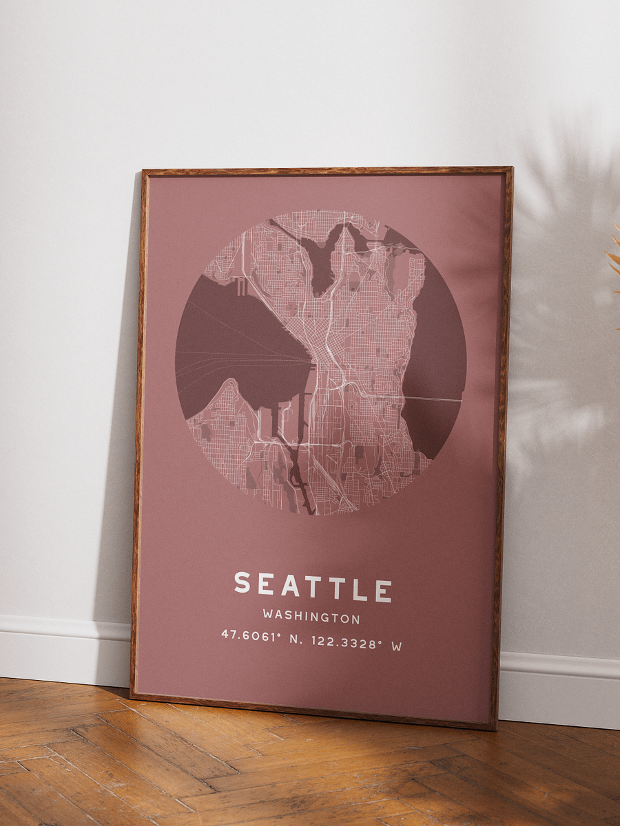 Seattle Street Map Poster – Red Minimalist Circular City Art product image (3)