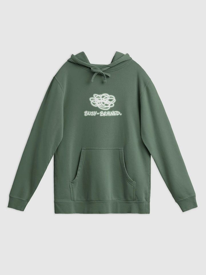 BUSY-BRAINED (lined design, #96B697) printed pigment hoodie product image (3)