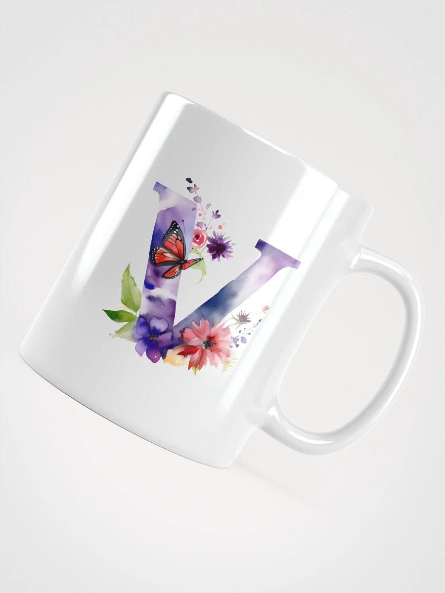 Letter V Monogram Floral Fantasy White Glossy Mug product image (12)