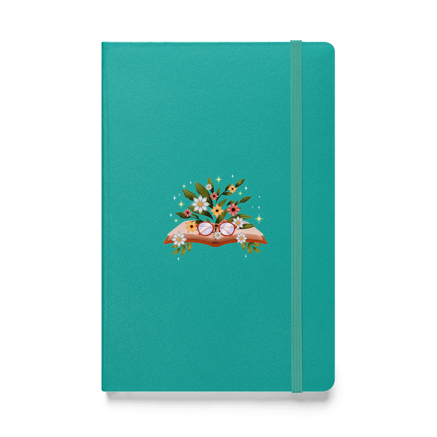 Flowers, Book, and Glasses Turquoise Green Hardcover Bound Notebook | JournalBook® product image (1)