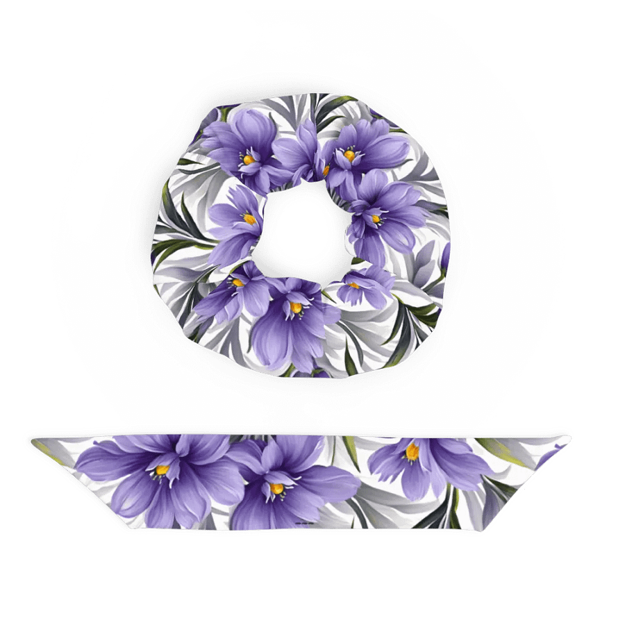 Hair Scrunchie - Purple Floral Pattern on White Background product image (5)