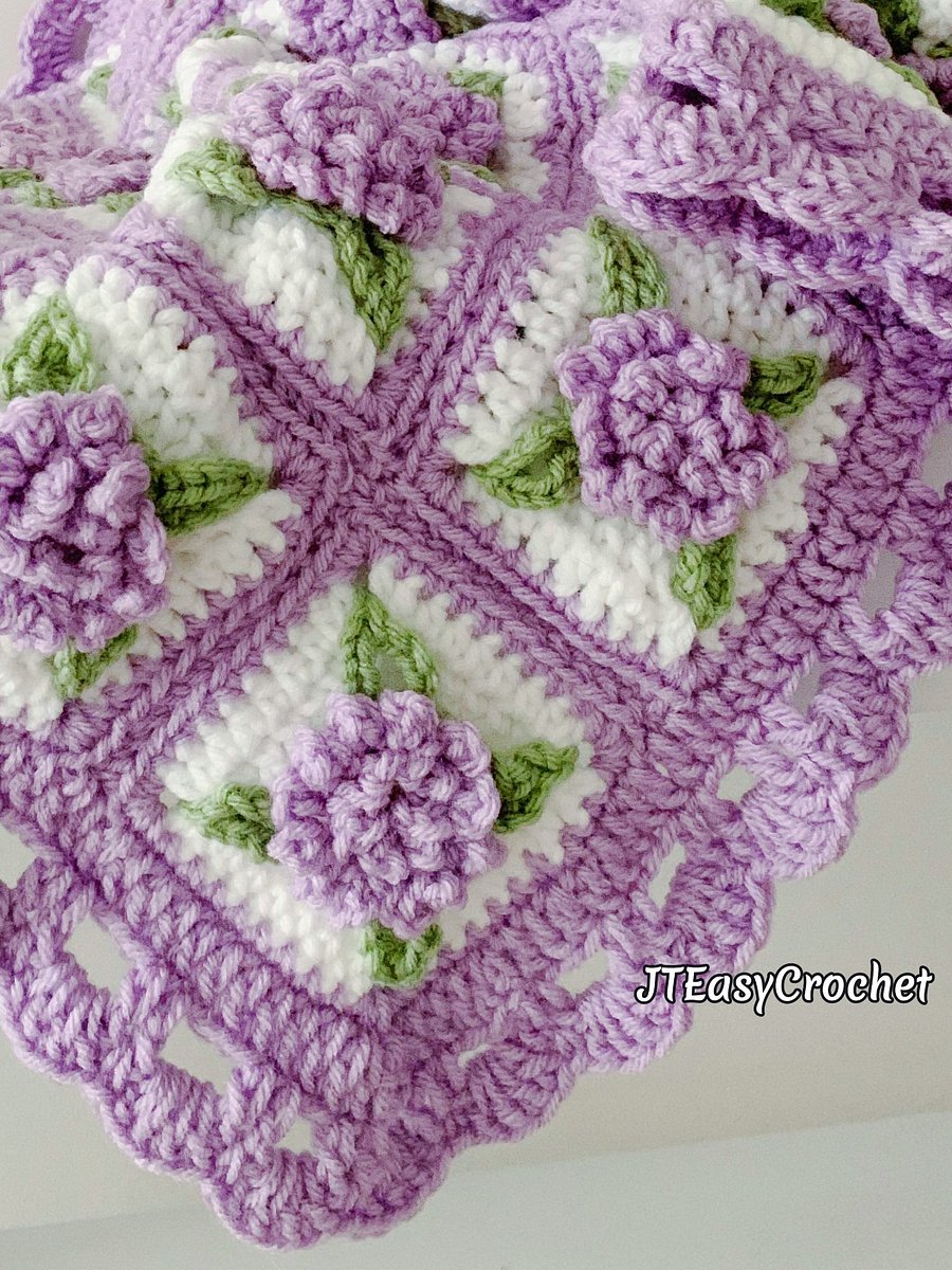 Lavender Flower Granny Square Baby Blanket Crochet Pattern, PDF Instant Download product image (6)