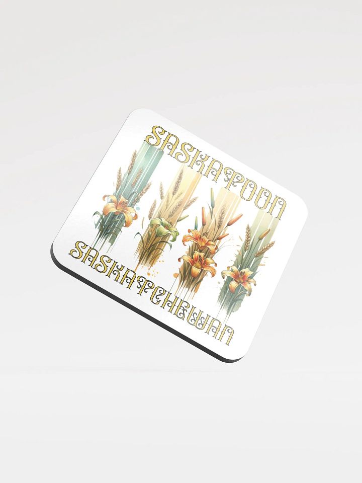 Saskatoon Saskatchewan 4 Vertical Tiger Lily Wheat Art Deco Floral Cork Coaster Set product image (2)
