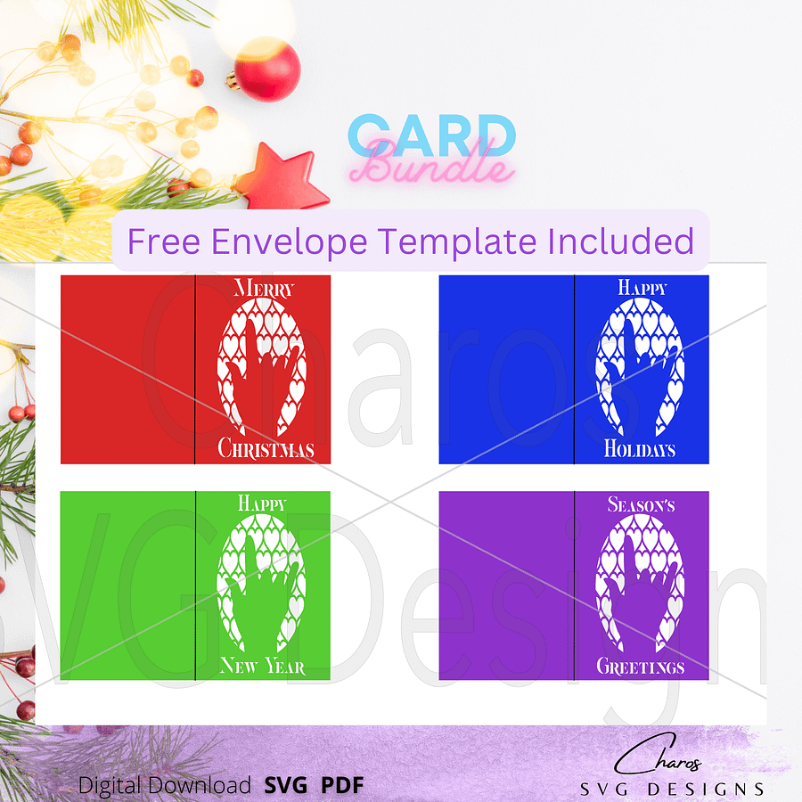 ASL 'I Love You' Holiday Heart Card Bundle with Bonus Envelope - SVG Template" product image (5)