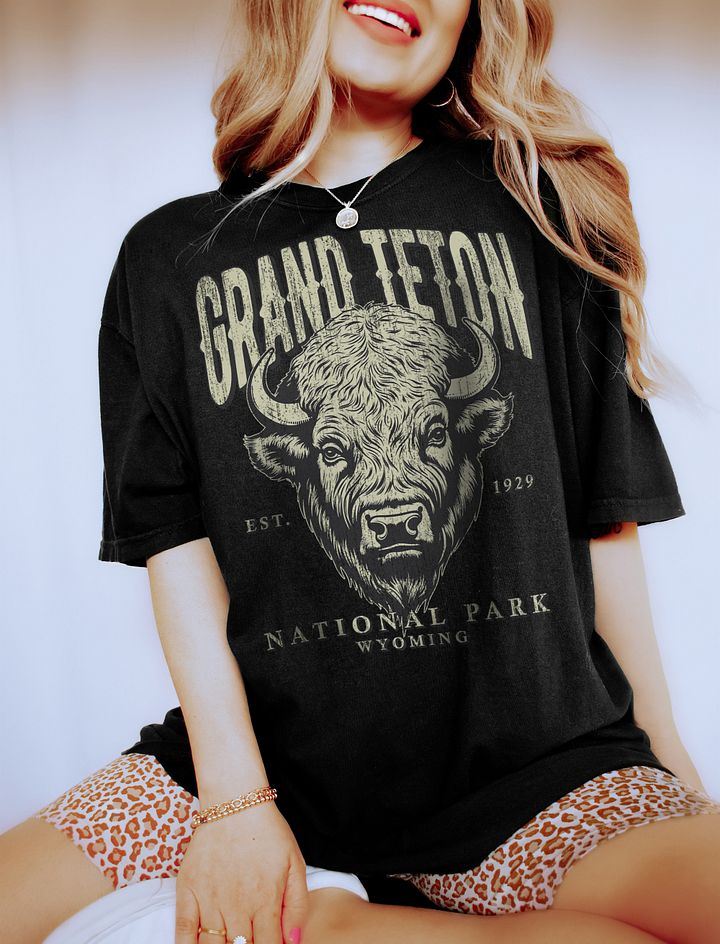 Grand Teton National Park, Wyoming Tee | Vintage-Style Grunge Western Shirt with a Bison's Head product image (1)