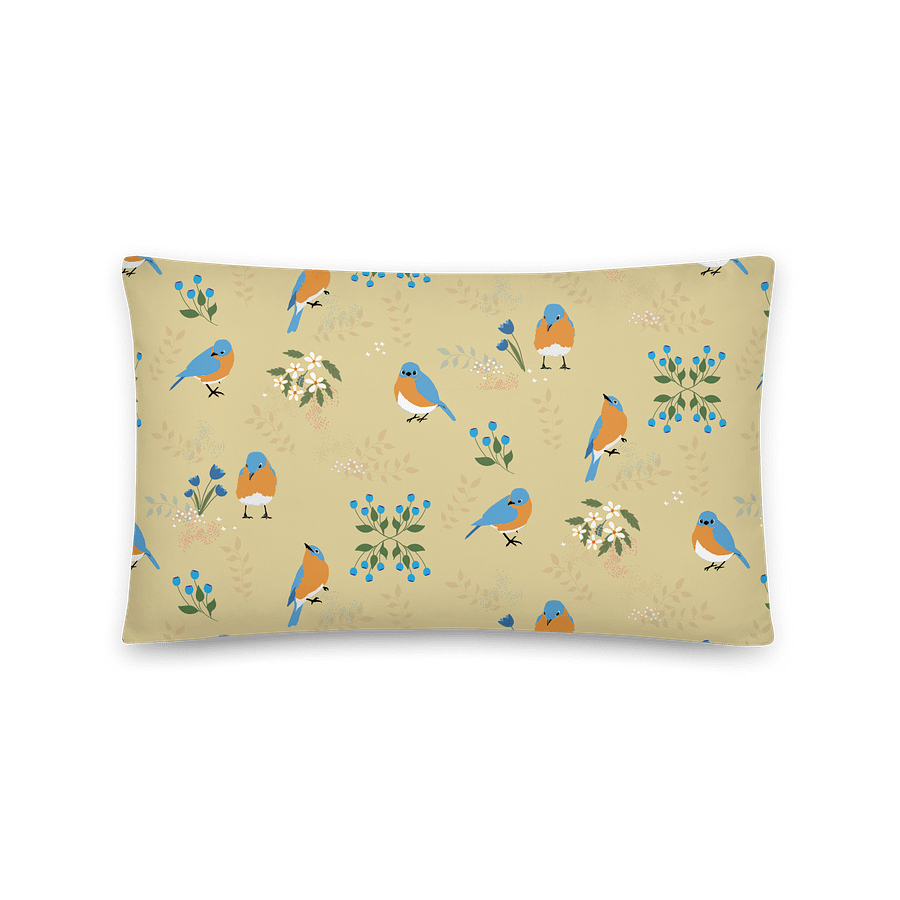 “Best of Both Worlds” Bluebirds & Flowers Pillow in Tan product image (4)