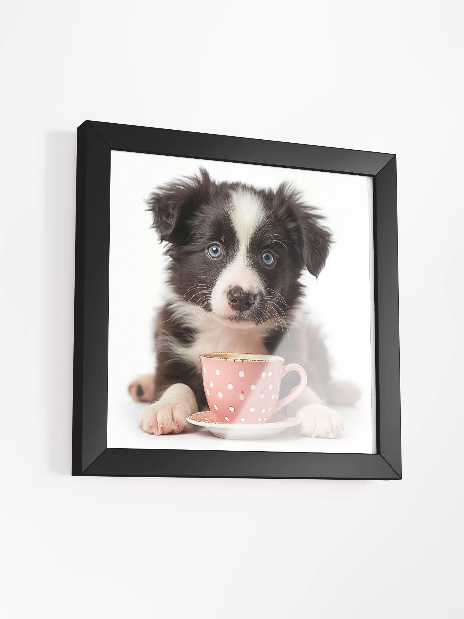 Coffee Lover Cute Australian Shepard Puppy Framed Wall Art product image (14)