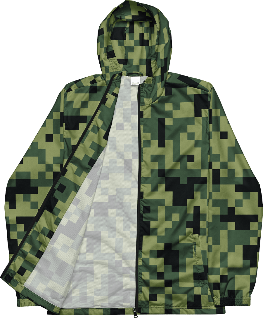 Military Green Camouflage Pixels Camo Pattern Unisex Windbreaker product image (5)