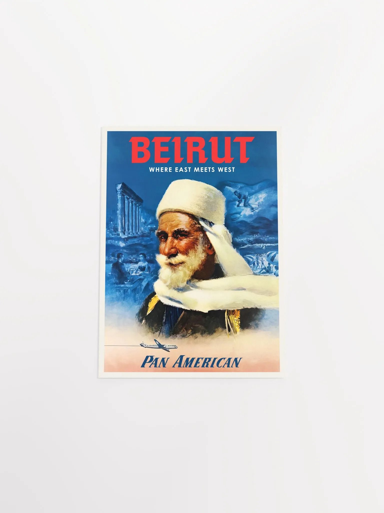 Beirut: Where East Meets West, Pan American, Lebanon, 1950s — retro vintage travel poster product image (9)