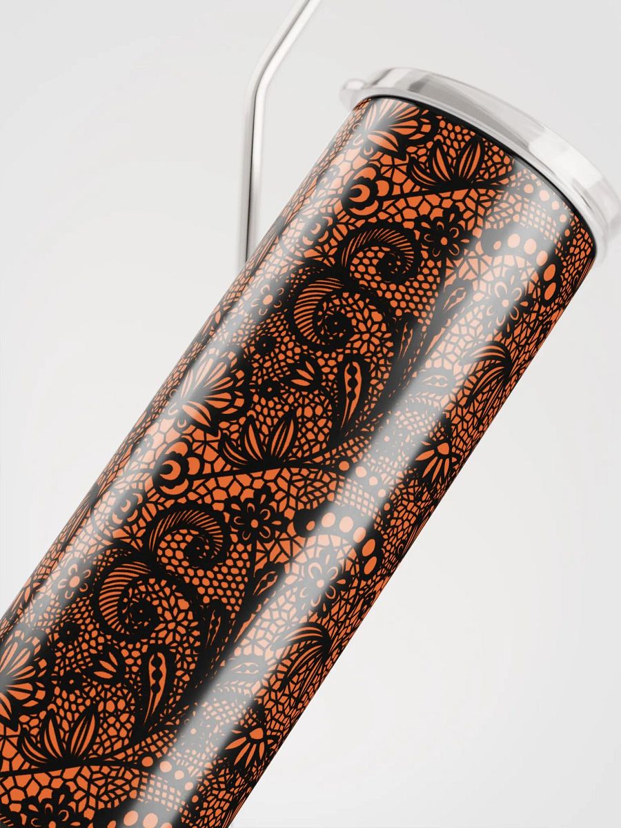 Vibrant Lace-Inspired Stainless Steel Tumbler | Orange & Black Design product image (5)