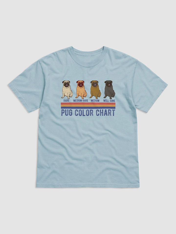Pug Color Chart T-Shirt | Funny Retro-Style Pug Color Types Using Steak Colors for Reference Shirt product image (4)