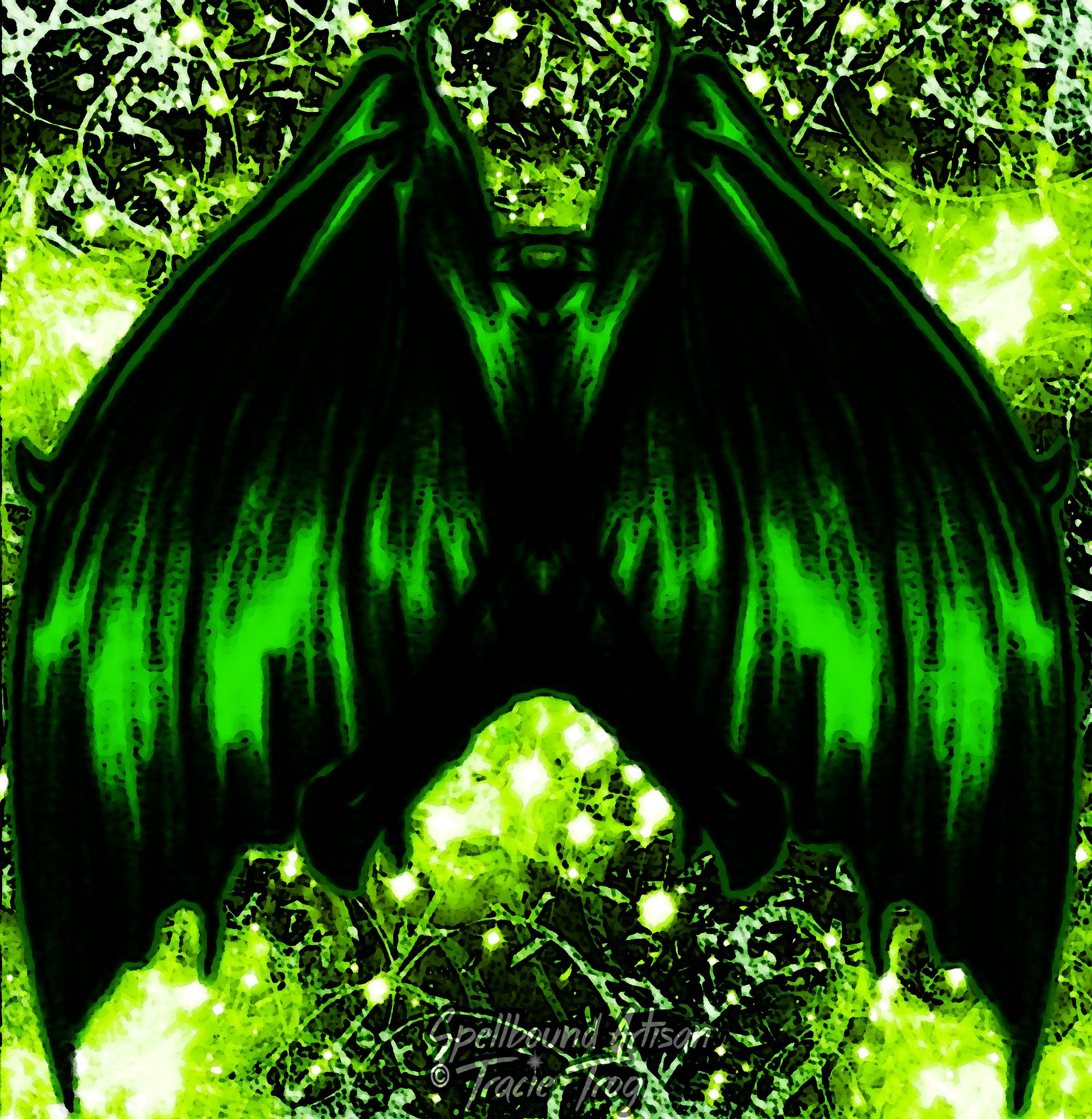 Emerald Demon: Abstract Energy Spirit by Spellbound Studio | Green Elemental Wall Art, Witchy Digital Download product image (1)