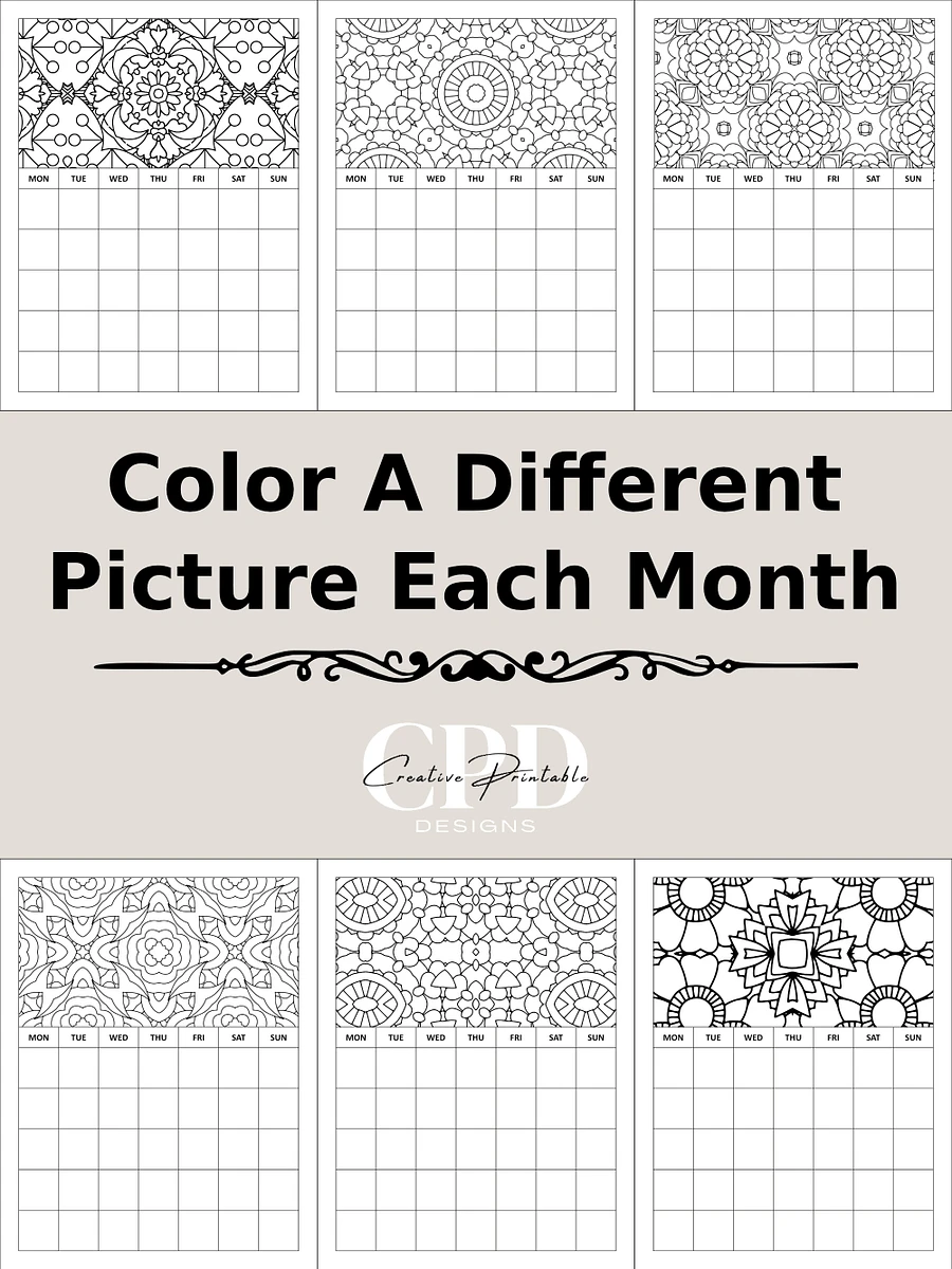 Printable Undated Monthly Calendar With Coloring Patterns product image (3)