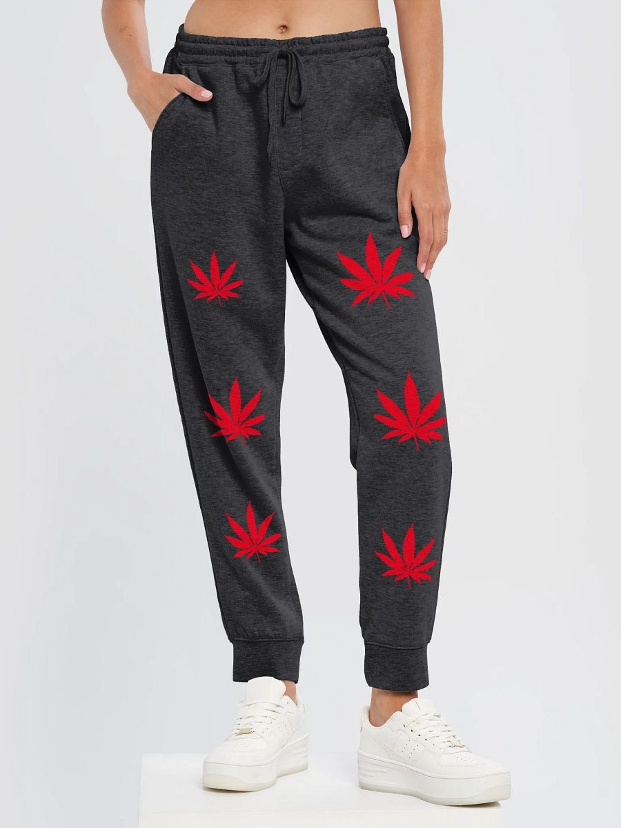 Red Cannabis Leaf Fleece Joggers product image (36)