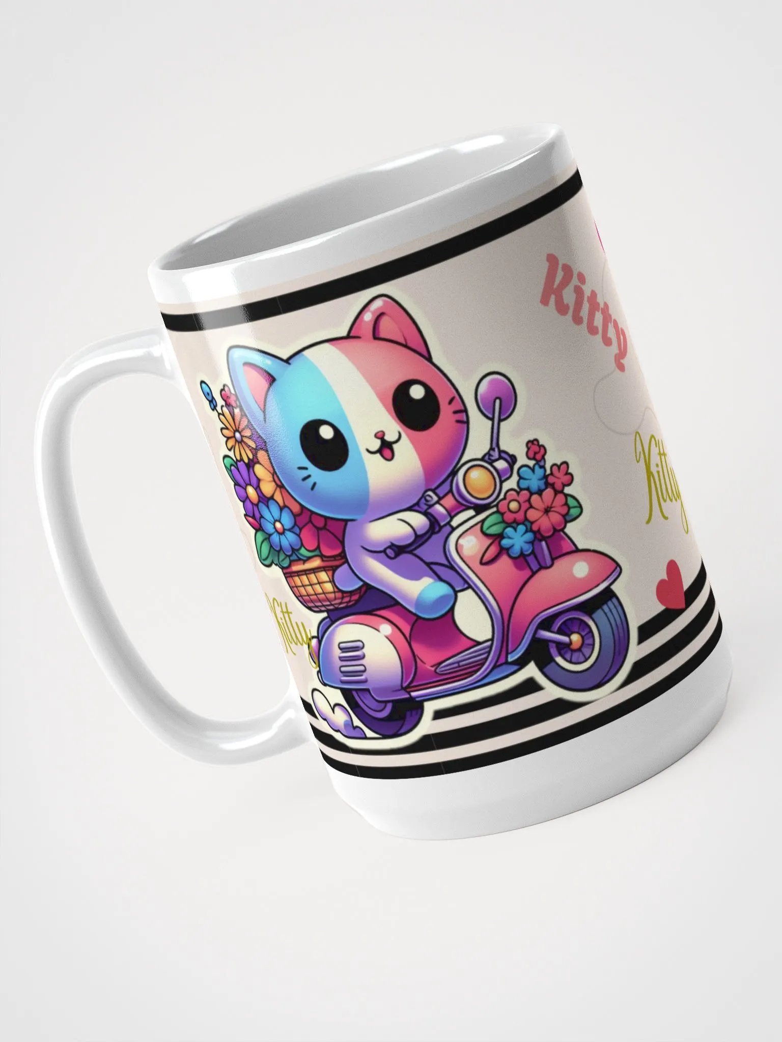 Happy kitty is Cycling!-White Glossy Mug product image (3)
