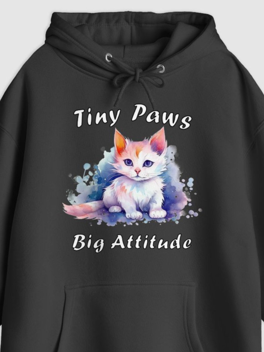 Tiny Paws Big Attitude Kitten Pullover Hoodie (Front Only) product image (1)